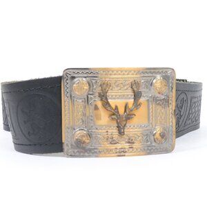 Stag Head Embossed Leather Kilt Belt Scottish Celtic Buckle Highland Belts Mens